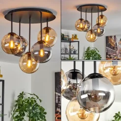 Gastor Plafonnier, Boule lumineuse 45 cm Ambre, Fumé, 5 lumières