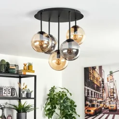 Gastor Plafonnier, Boule lumineuse 45 cm Ambre, Fumé, 5 lumières