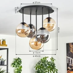 Gastor Plafonnier, Boule lumineuse 45 cm Ambre, Fumé, 5 lumières