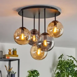 Gastor Plafonnier, Boule lumineuse 45 cm Ambre, Fumé, 5 lumières