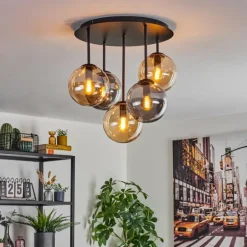 Gastor Plafonnier, Boule lumineuse 45 cm Ambre, Fumé, 5 lumières