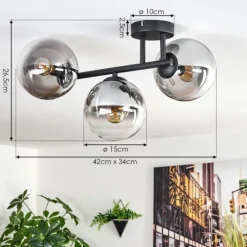 Gastor Plafonnier, Boule lumineuse Clair, Fumé, 3 lumières