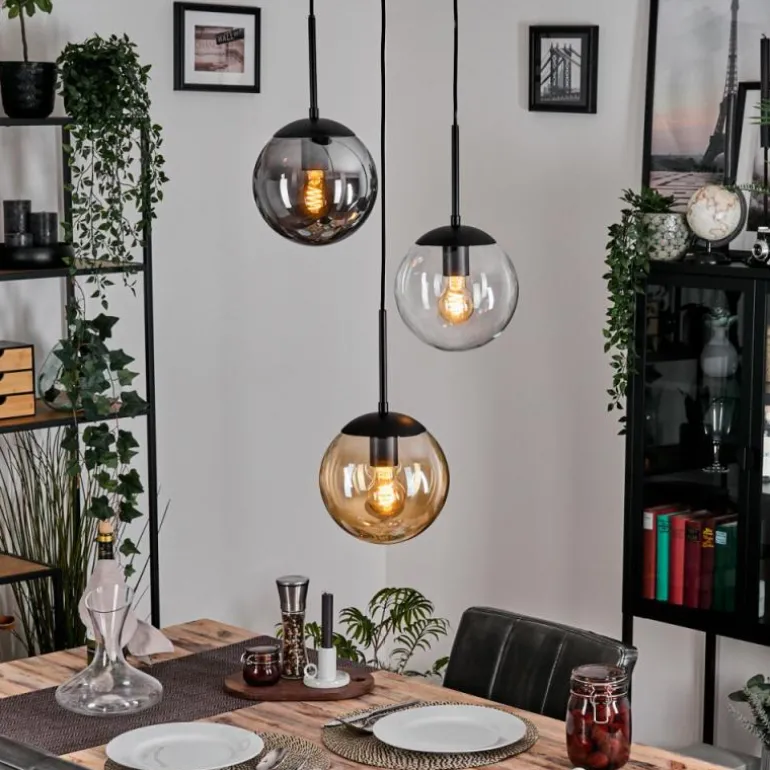 Gastor Suspension, Boule lumineuse Ambre, Clair, Fumé, 3 lumières