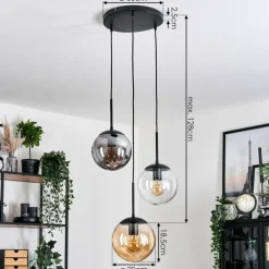 Gastor Suspension, Boule lumineuse Ambre, Clair, Fumé, 3 lumières