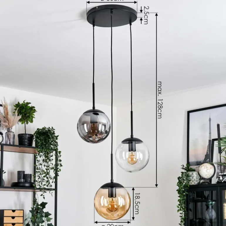 Gastor Suspension, Boule lumineuse Ambre, Clair, Fumé, 3 lumières
