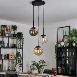 Gastor Suspension, Boule lumineuse Ambre, Clair, Fumé, 3 lumières