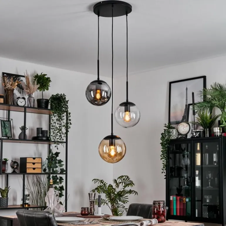 Gastor Suspension, Boule lumineuse Ambre, Clair, Fumé, 3 lumières