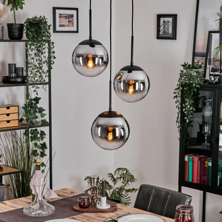 Gastor Suspension, Boule lumineuse Chrome, Fumé, 3 lumières