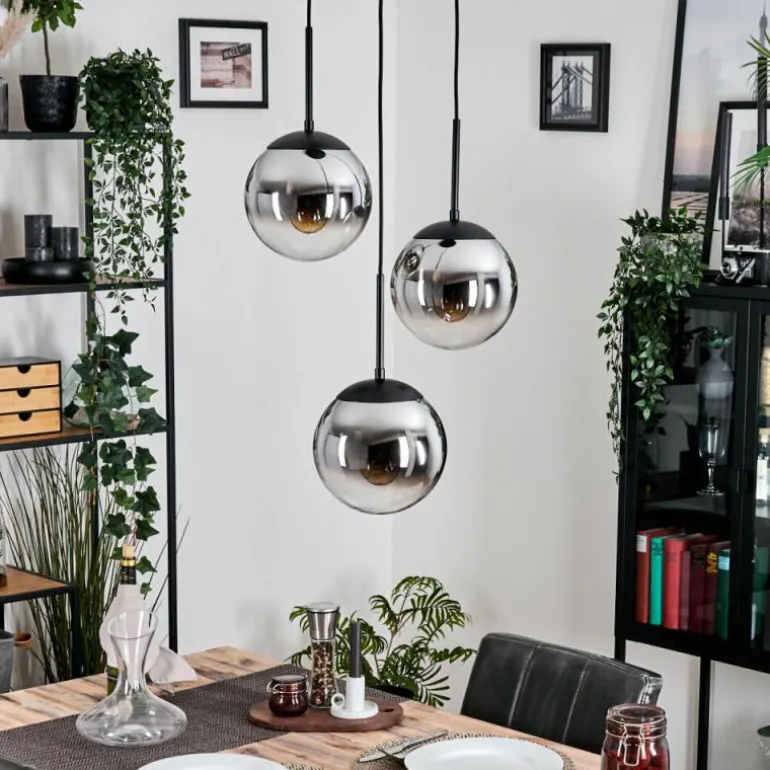 Gastor Suspension, Boule lumineuse Chrome, Fumé, 3 lumières