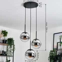 Gastor Suspension, Boule lumineuse Chrome, Fumé, 3 lumières
