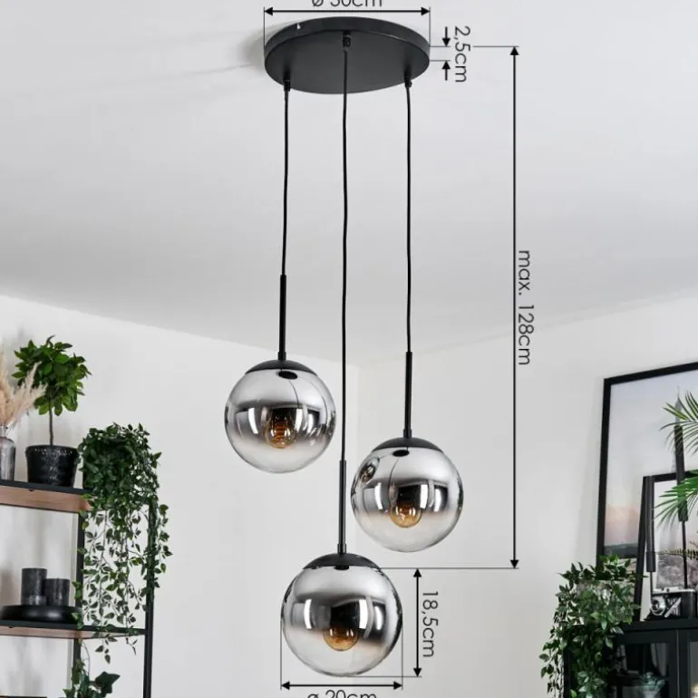 Gastor Suspension, Boule lumineuse Chrome, Fumé, 3 lumières
