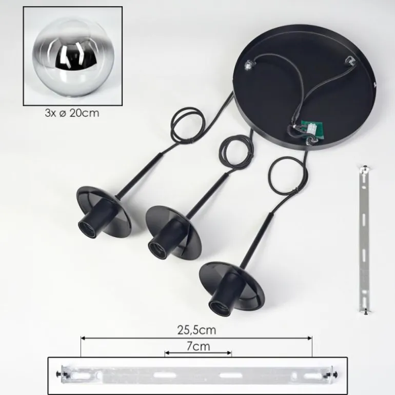 Gastor Suspension, Boule lumineuse Chrome, Fumé, 3 lumières