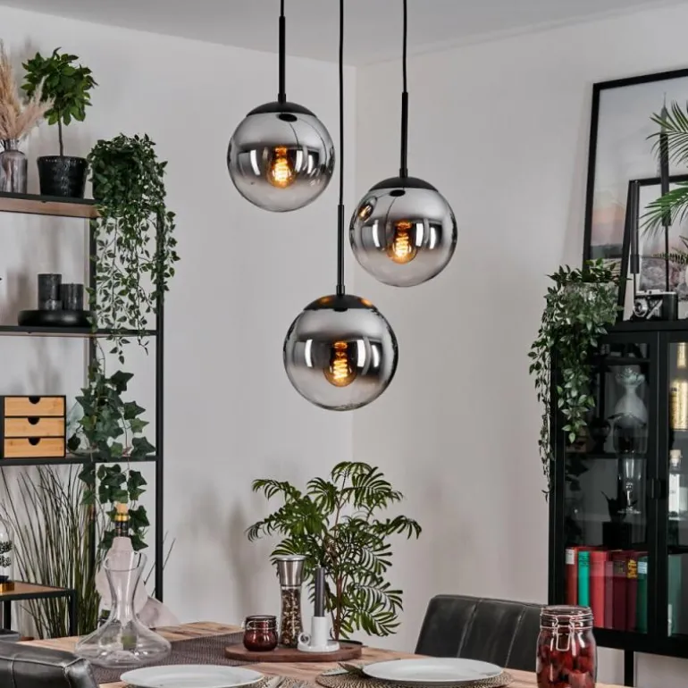 Gastor Suspension, Boule lumineuse Chrome, Fumé, 3 lumières