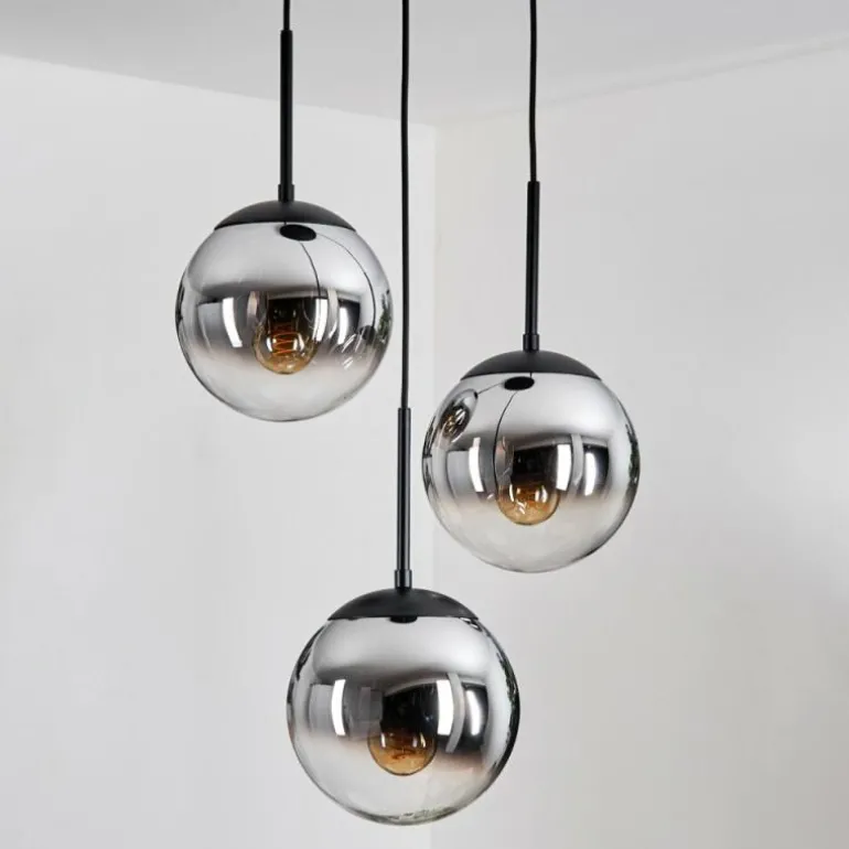 Gastor Suspension, Boule lumineuse Chrome, Fumé, 3 lumières
