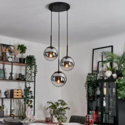 Gastor Suspension, Boule lumineuse Chrome, Fumé, 3 lumières