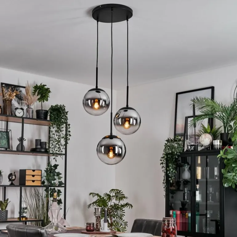 Gastor Suspension, Boule lumineuse Chrome, Fumé, 3 lumières