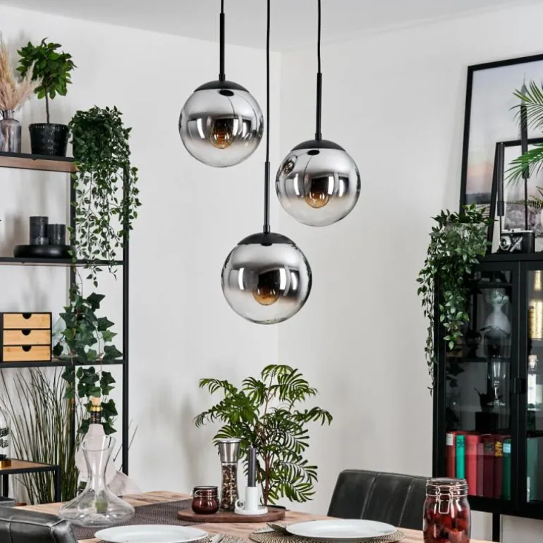 Gastor Suspension, Boule lumineuse Chrome, Fumé, 3 lumières