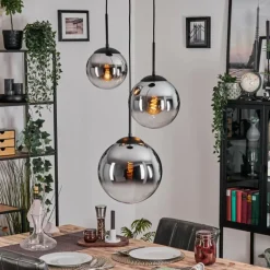 Gastor Suspension, Boule lumineuse Chrome, Fumé, 3 lumières