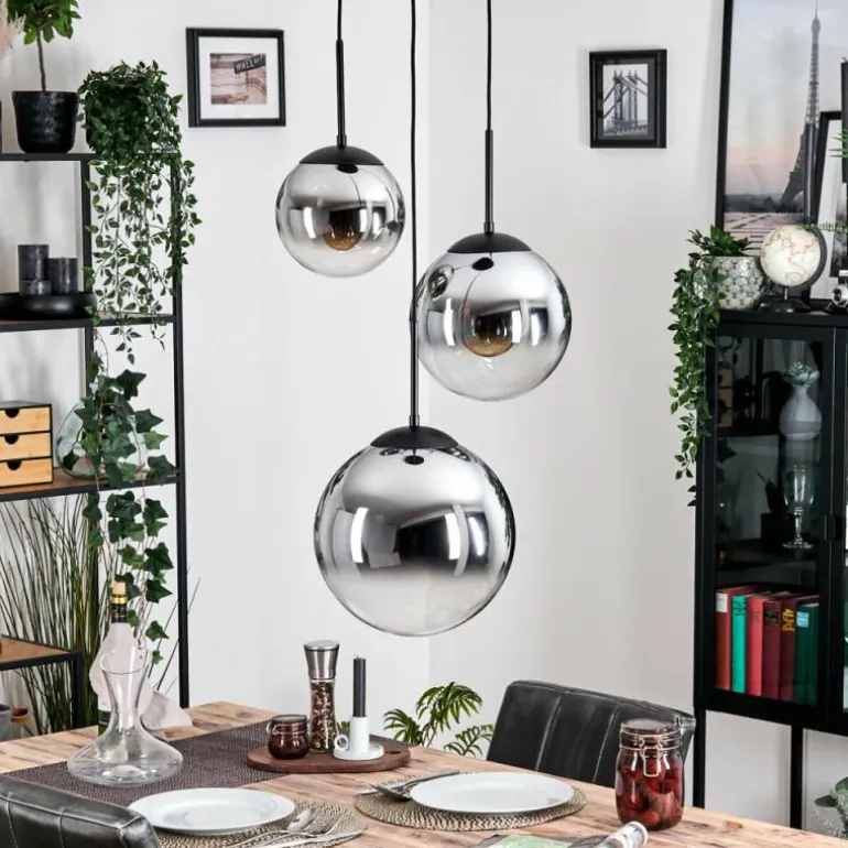 Gastor Suspension, Boule lumineuse Chrome, Fumé, 3 lumières