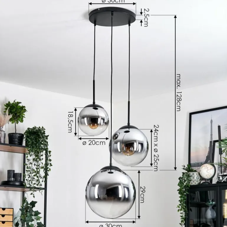 Gastor Suspension, Boule lumineuse Chrome, Fumé, 3 lumières