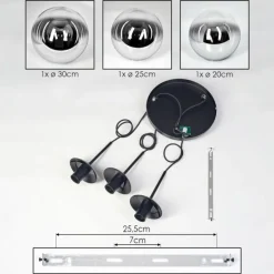 Gastor Suspension, Boule lumineuse Chrome, Fumé, 3 lumières