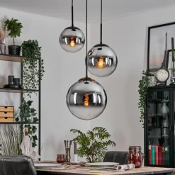 Gastor Suspension, Boule lumineuse Chrome, Fumé, 3 lumières