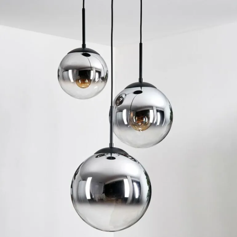 Gastor Suspension, Boule lumineuse Chrome, Fumé, 3 lumières