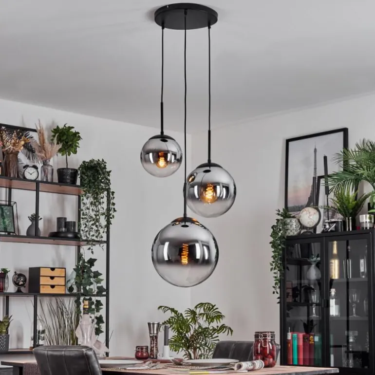 Gastor Suspension, Boule lumineuse Chrome, Fumé, 3 lumières