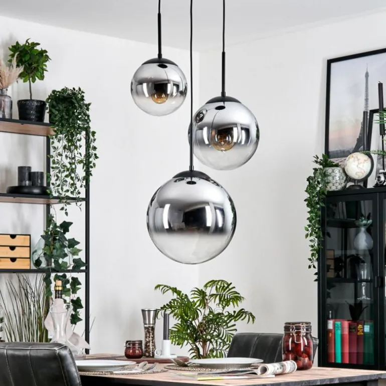 Gastor Suspension, Boule lumineuse Chrome, Fumé, 3 lumières