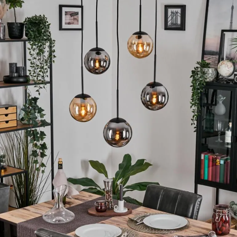 Gastor Suspension, Boule lumineuse, Suspension Ambre, Fumé, 5 lumières