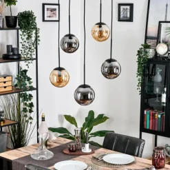 Gastor Suspension, Boule lumineuse, Suspension Ambre, Fumé, 5 lumières