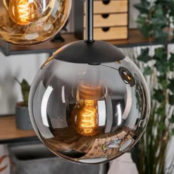 Gastor Suspension, Boule lumineuse, Suspension Ambre, Fumé, 5 lumières