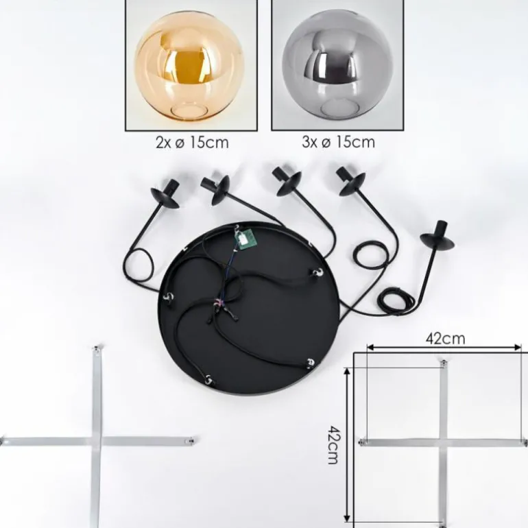 Gastor Suspension, Boule lumineuse, Suspension Ambre, Fumé, 5 lumières