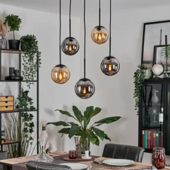 Gastor Suspension, Boule lumineuse, Suspension Ambre, Fumé, 5 lumières