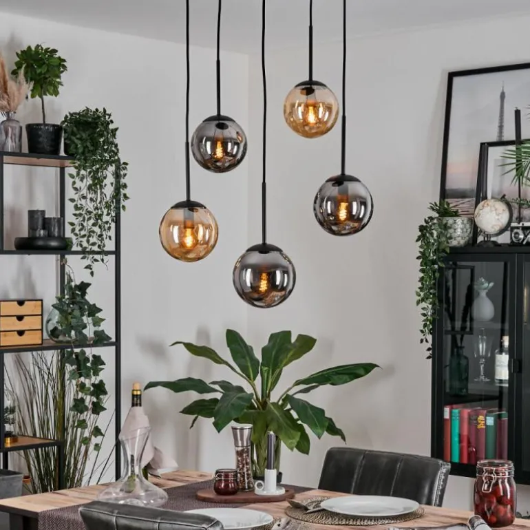 Gastor Suspension, Boule lumineuse, Suspension Ambre, Fumé, 5 lumières