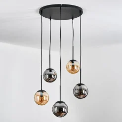 Gastor Suspension, Boule lumineuse, Suspension Ambre, Fumé, 5 lumières
