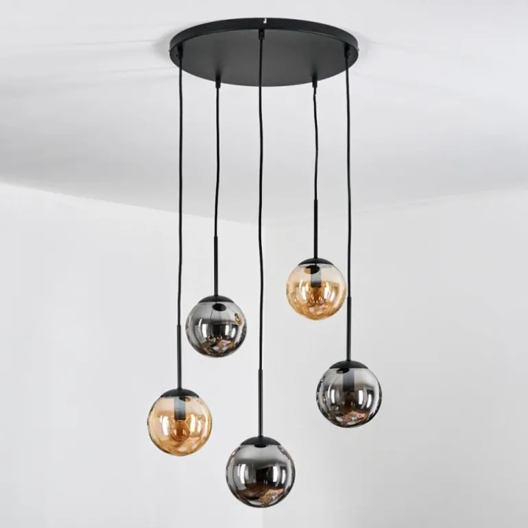Gastor Suspension, Boule lumineuse, Suspension Ambre, Fumé, 5 lumières