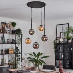 Gastor Suspension, Boule lumineuse, Suspension Ambre, Fumé, 5 lumières