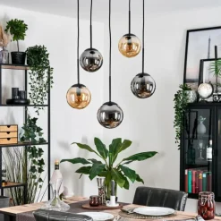 Gastor Suspension, Boule lumineuse, Suspension Ambre, Fumé, 5 lumières