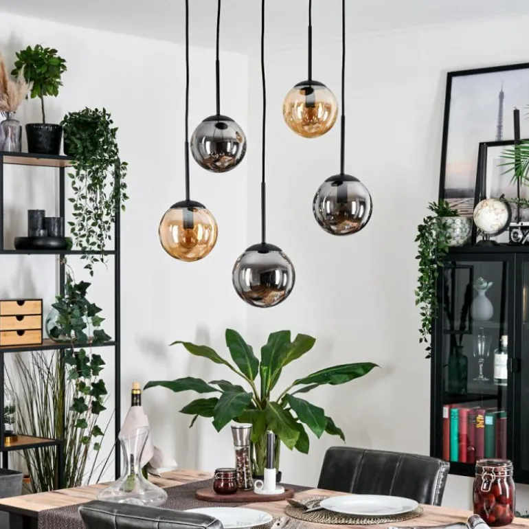 Gastor Suspension, Boule lumineuse, Suspension Ambre, Fumé, 5 lumières