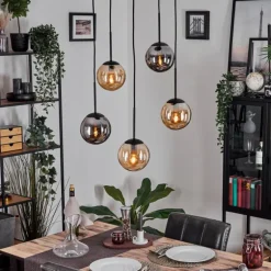 Gastor Suspension, Boule lumineuse, Suspension Ambre, Fumé, 5 lumières