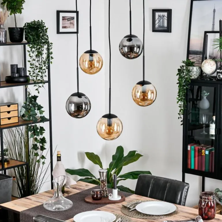 Gastor Suspension, Boule lumineuse, Suspension Ambre, Fumé, 5 lumières
