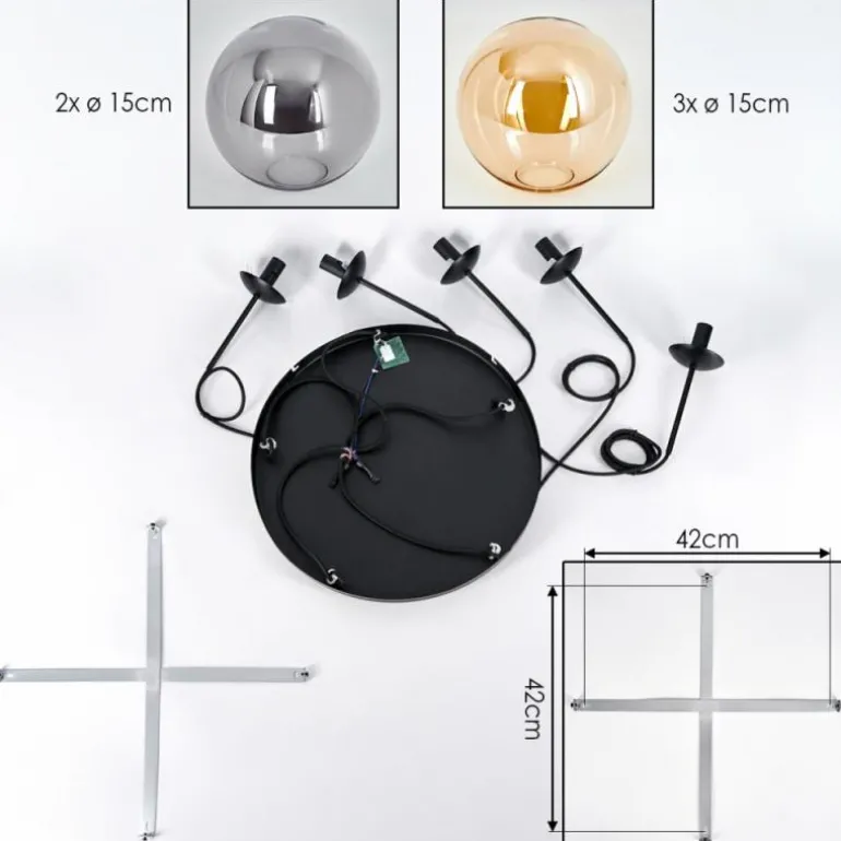 Gastor Suspension, Boule lumineuse, Suspension Ambre, Fumé, 5 lumières