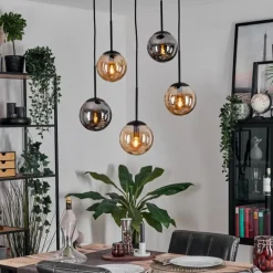 Gastor Suspension, Boule lumineuse, Suspension Ambre, Fumé, 5 lumières