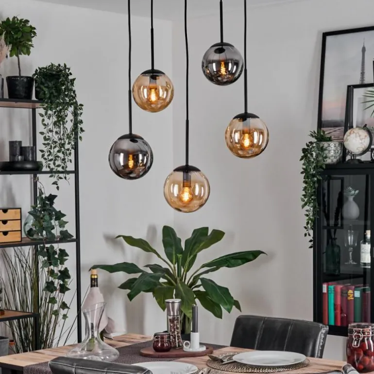 Gastor Suspension, Boule lumineuse, Suspension Ambre, Fumé, 5 lumières