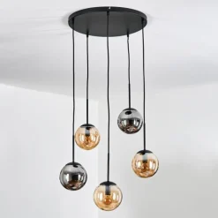 Gastor Suspension, Boule lumineuse, Suspension Ambre, Fumé, 5 lumières
