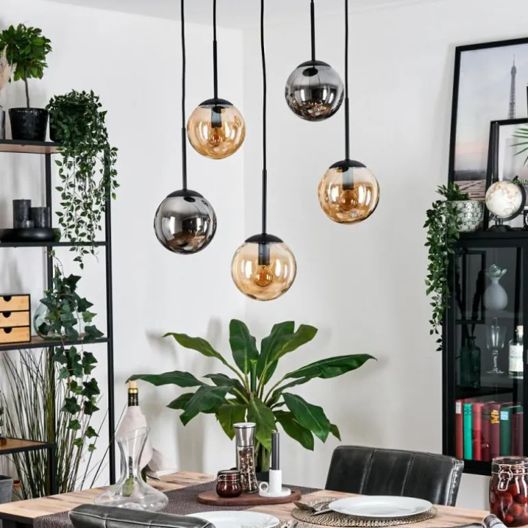 Gastor Suspension, Boule lumineuse, Suspension Ambre, Fumé, 5 lumières