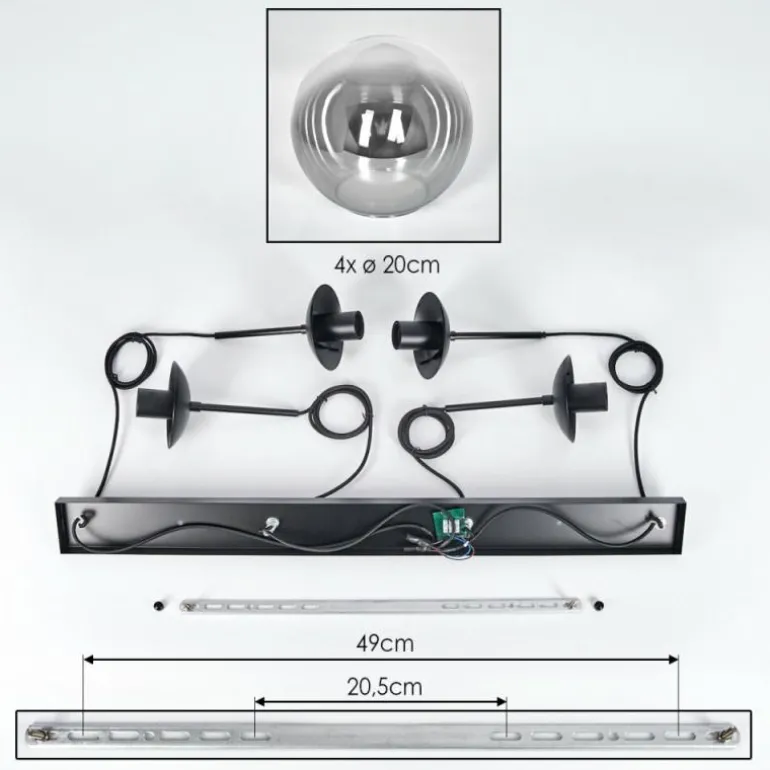 Gastor Suspension, Boule lumineuse, Suspension Clair, Fumé, 4 lumières