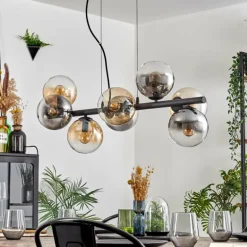 Gastor Suspension, Boule lumineuse, Suspension Ambre, Clair, Fumé, 8 lumières