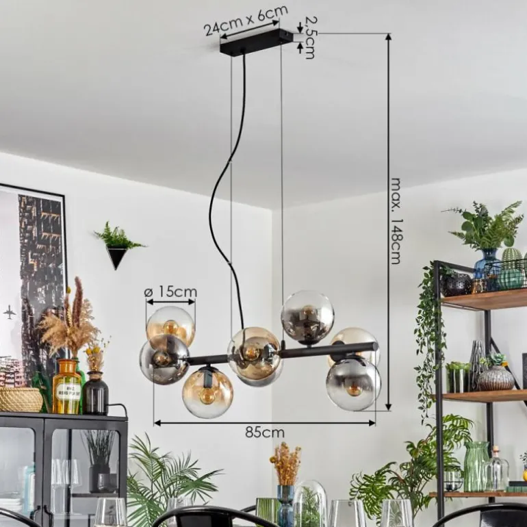 Gastor Suspension, Boule lumineuse, Suspension Ambre, Clair, Fumé, 8 lumières